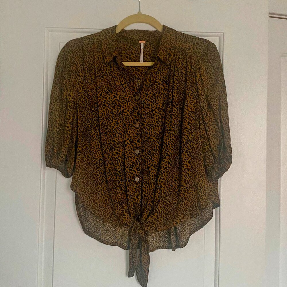 Free People Leopard Short Sleeve Blouse